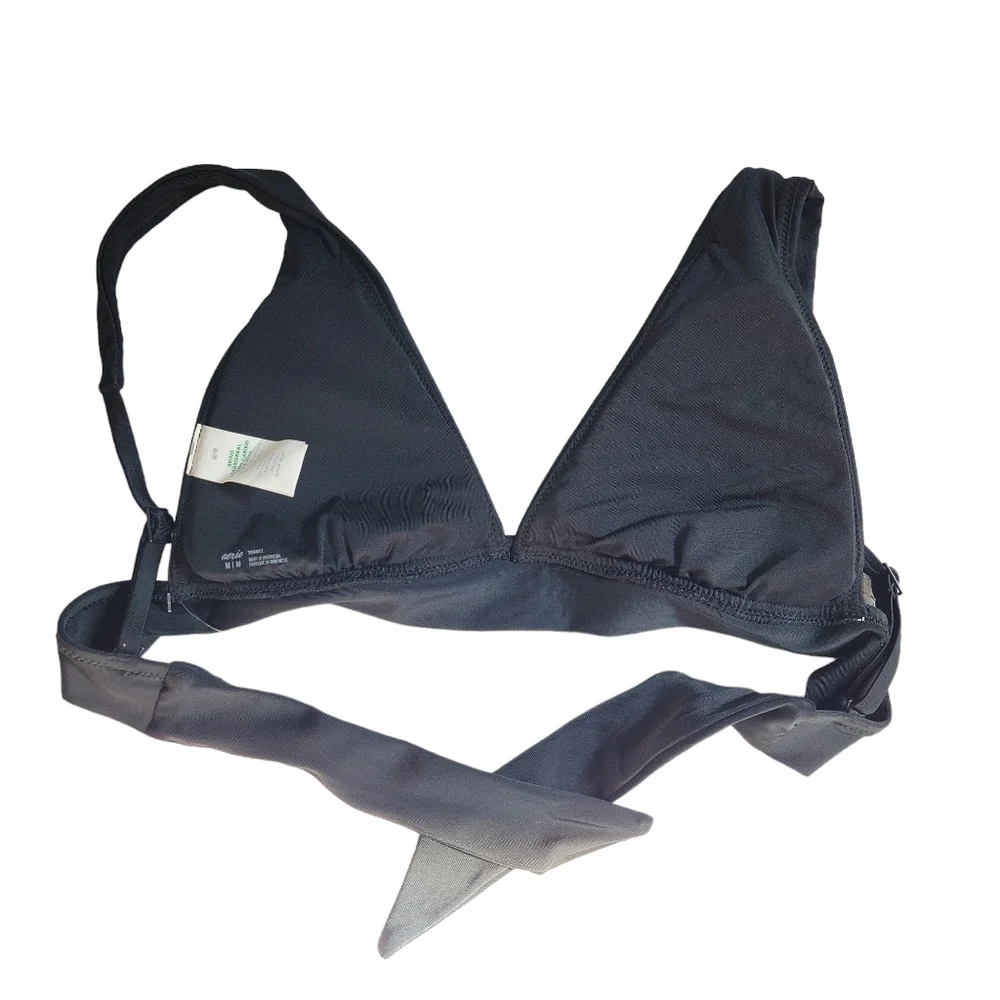 Aerie NWT Black Smooth Tie Longline Triangle Bikini Top Women's Size M